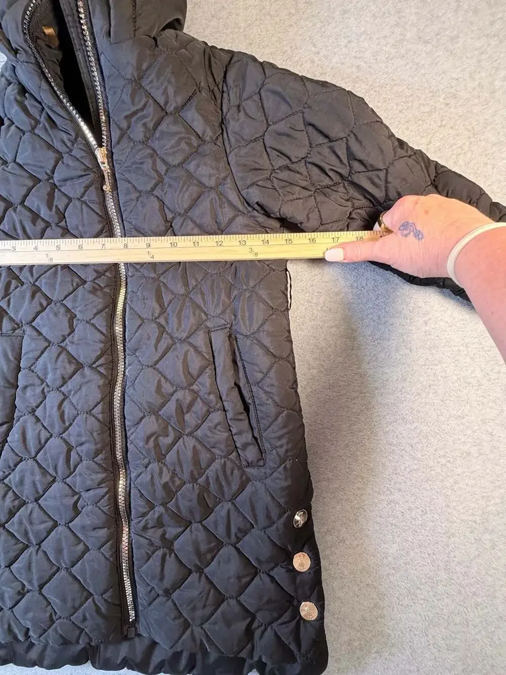 Juicy Couture Quilted Puffer Jacket Size S 7/8 Black Hooded Coat
